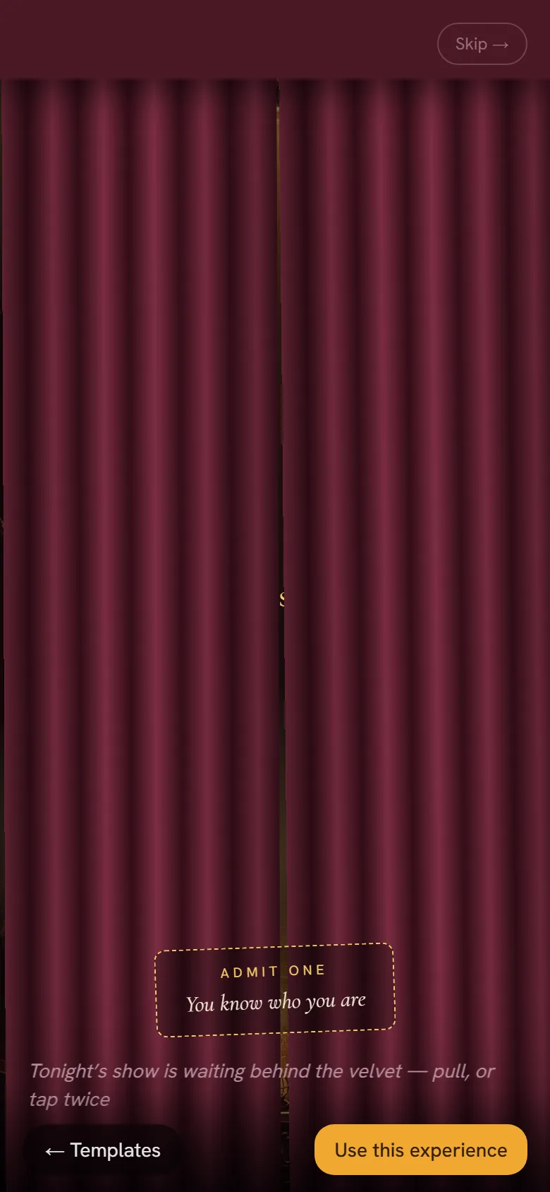 The Curtain Call birthday experience: draw the curtain