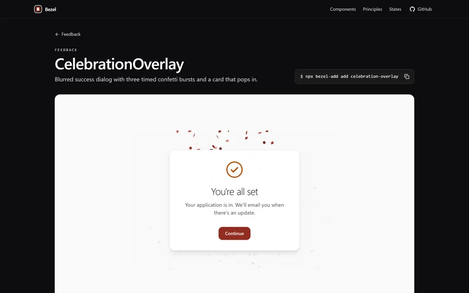 Bezel CelebrationOverlay component
