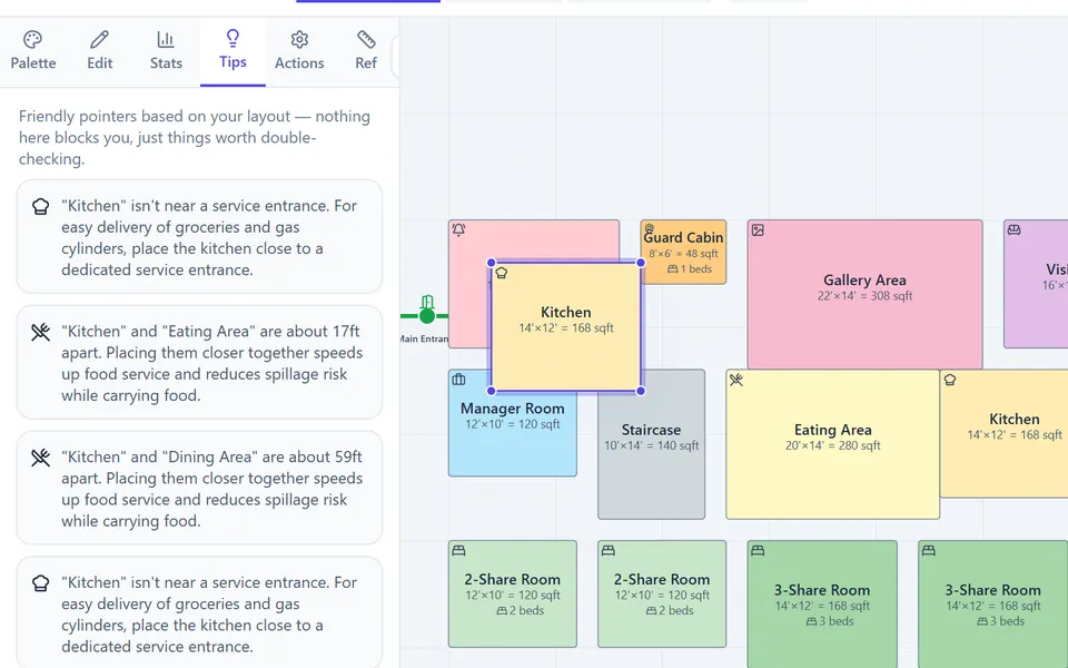 Floor Planner: layout suggestions beside the plan