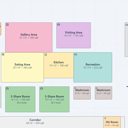 Floor Planner: rooms with their sizes, up close