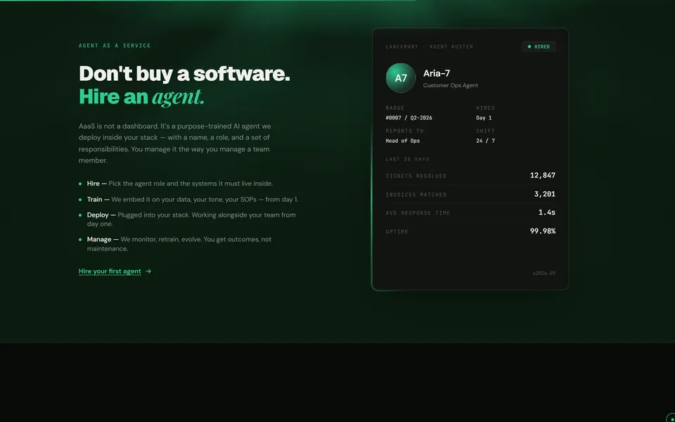 LanceMart: hire an agent, with an agent card