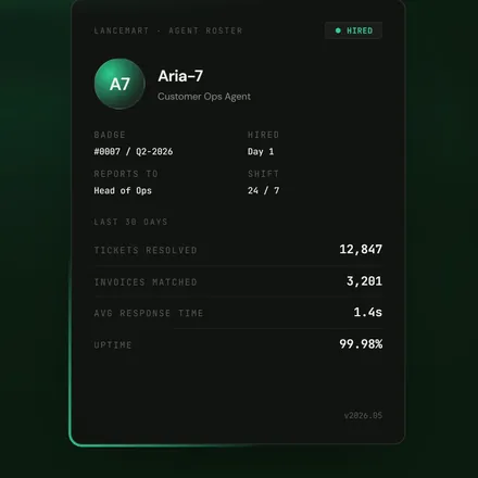 LanceMart: an agent's card with its numbers